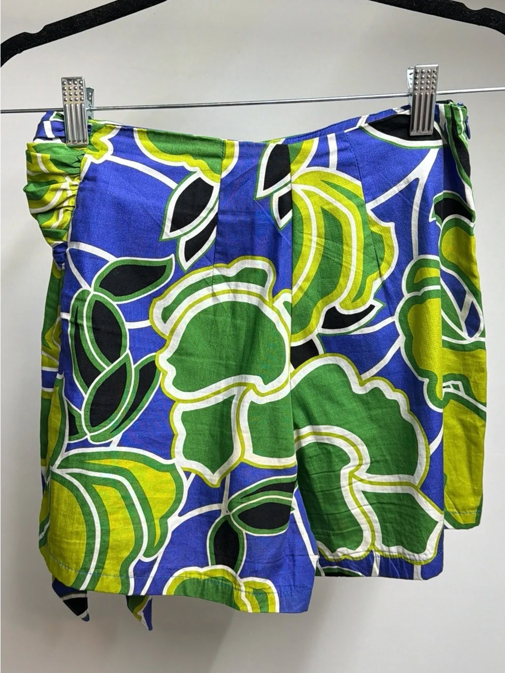 ZARA Printed Pareo Skort Wrap Mini Skirt Shorts Green Blue Floral Size M